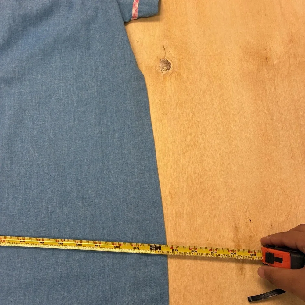 Vintage Lounge Around Robe Womens Large Blue Button Short Sleeve Sleepwear